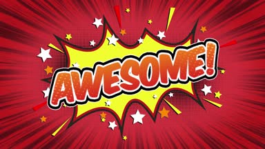  Harika kelime Retro karikatür çizgi kabarcıklar Popup stil ifadeler renkli bomba ve duman şerit noktalı ve kırmızı hız radyal sorunsuz döngü animasyon siyah / yeşil ekran satırı 4k arka plan doodle