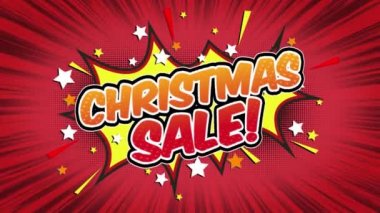Noel satış Word Retro karikatür çizgi kabarcıklar Popup stil ifadeler renkli bomba ve duman şerit noktalı ve kırmızı hız radyal sorunsuz döngü animasyon siyah / yeşil ekran satırı 4k arka plan doodle