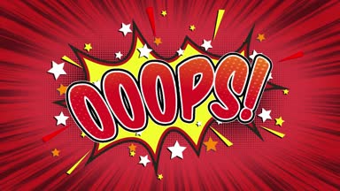 Ooops Word Retro karikatür komik kabarcıklar Popup stil ifadeler renkli bomba ve duman şerit noktalı ve kırmızı hız radyal sorunsuz döngü animasyon siyah / yeşil ekran satırı 4k arka plan doodle
