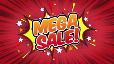  mega_sale Word Retro karikatür komik kabarcıklar Popup stil ifadeler renkli bomba ve duman şerit noktalı ve kırmızı hız radyal sorunsuz döngü animasyon siyah / yeşil ekran satırı 4k arka plan doodle