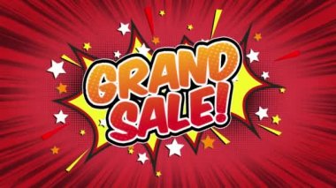  Grand Satılık Word Retro karikatür komik kabarcıklar Popup stil ifadeler renkli bomba ve duman şerit noktalı ve kırmızı hız radyal sorunsuz döngü animasyon siyah / yeşil ekran satırı 4k arka plan doodle