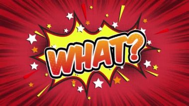 Hangi kelime? Retro karikatür komik kabarcıklar Popup stil ifadeler renkli bomba ve duman şerit noktalı ve kırmızı hız radyal sorunsuz döngü animasyon siyah / yeşil ekran satırı 4k arka plan doodle