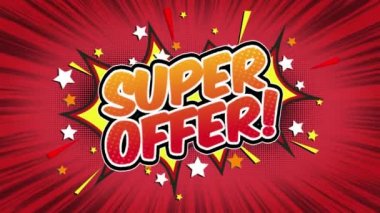 Süper teklif Word Retro karikatür komik kabarcıklar Popup stil ifadeler renkli bomba ve duman şerit noktalı ve kırmızı hız radyal sorunsuz döngü animasyon siyah / yeşil ekran satırı 4k arka plan doodle