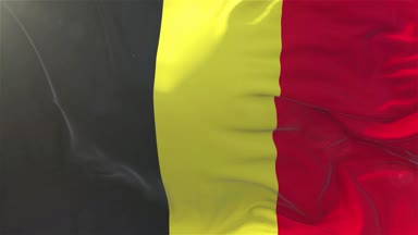 Ağır çekim klasik bayrak güneş 4 k sürekli sorunsuz döngü arka plan yükselen rüzgarlı bir günde rüzgarda pürüzsüz Belçika bayrağı