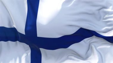 Ağır çekim klasik bayrak güneş 4 k sürekli sorunsuz döngü arka plan yükselen rüzgarlı bir günde rüzgarda pürüzsüz Finlandiya bayrağı