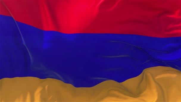 亚美尼亚国旗在慢动作经典旗吹在风中的大风天上升的太阳4K 连续无缝环背景 — 图库视频影像