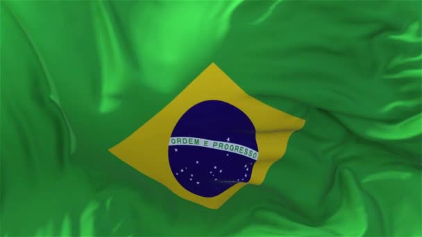 ブラジルの旗スローモーション古典的なフラグ滑らかな太陽 連続シームレス ループ背景を上昇風が強い日に風が吹いて — ストック動画