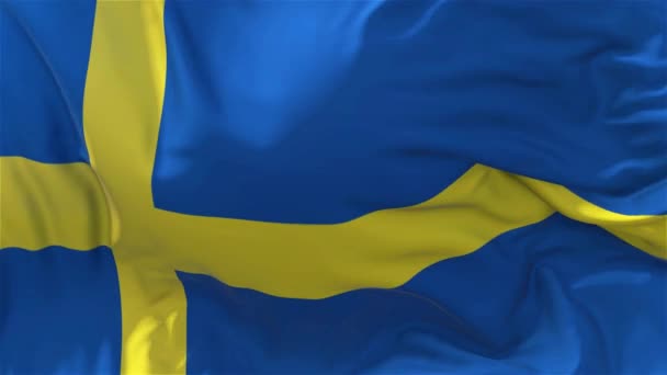 スウェーデンの旗スローモーション古典的なフラグ滑らかな太陽 連続シームレス ループ背景を上昇風が強い日に風が吹いて — ストック動画