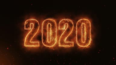  2020 Word sıcak yanma gerçekçi yangın alevleri Sparks duman ve sürekli üzerinde sorunsuz döngü animasyon
