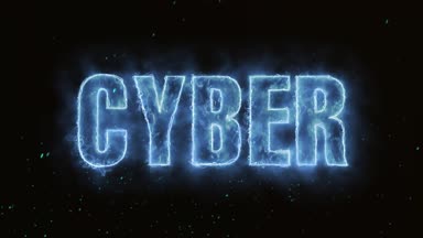  Cyber Word sıcak yanma gerçekçi yangın alevleri Sparks duman ve sürekli üzerinde sorunsuz döngü animasyon