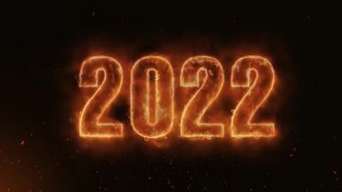 2022 Word sıcak yanma gerçekçi yangın alevleri Sparks duman ve sürekli üzerinde sorunsuz döngü animasyon