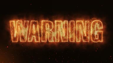 Uyarı Word sıcak yanma gerçekçi yangın alevleri Sparks duman ve sürekli üzerinde sorunsuz döngü animasyon
