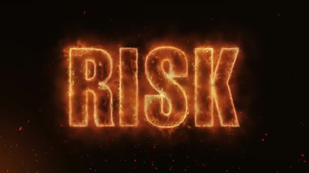 Risk Word Hot Burning Realistic Fire Flames Sparks Smoke Continuous — Stock Video