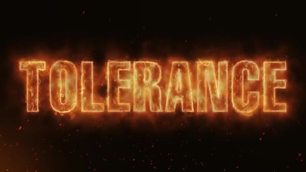 Tolerance Word Hot Burning Realistic Fire Flames Sparks Smoke Continuous — Stock Video