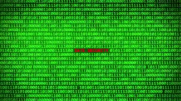 Ścianie Zielony Kod Binarny Odsłaniając Data Security Słowa Między Tło — Wideo stockowe