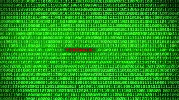 Wall Green Binary Code Revealing Firewall Breach Palabra Entre Fondo — Vídeo de stock