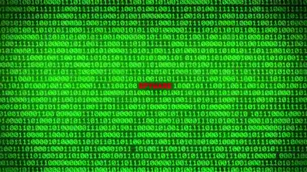 Zeď Zelené Binárního Kódu Odhalit Spyware Slovo Mezi Náhodné Binární — Stock video