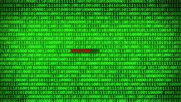Τοίχο Από Πράσινο Δυαδικό Κώδικα Αποκαλύπτοντας Σύστημα Hacked Λέξη Μεταξύ — Αρχείο Βίντεο