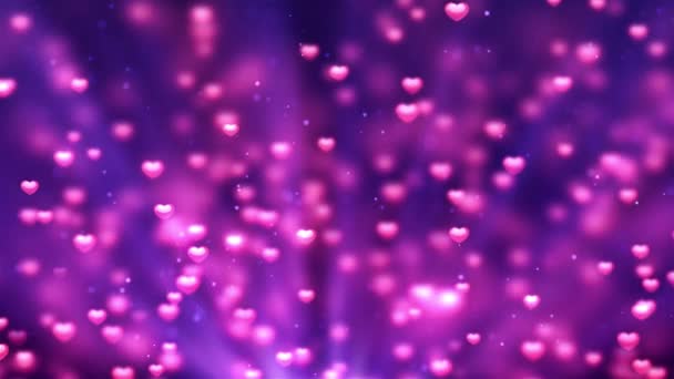 Coração Roxo Valentine Romantic Spinning Dangling Glowing Love Hearts Colorido — Vídeo de Stock