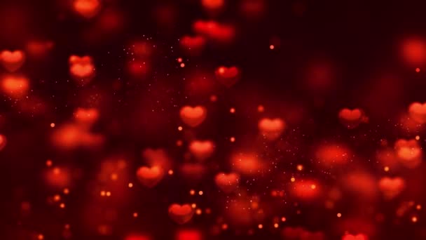 piros szív kis romantikus Spinning lógó izzó szerelem szív színű részecskék mozgó hurok háttér a Valentin-nap, anyák napja, születésnap, esküvő, évforduló, meghívás üdvözlés.