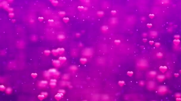 Corazón Rosa Romántico Spinning Dangling Glowing Love Hearts Color Partículas — Vídeos de Stock