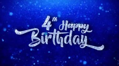 Mavi parlak parlayan Glitter Glamour toz yanıp sönen parçacıklar sürekli kesintisiz ilmekledi arka plan parlak metin tebrik 4 mutlu Birthday Wishes