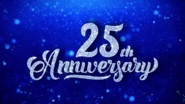 25 yıldönümü parlak metin tebrik mavi parlak parlayan Glitter Glamour toz yanıp sönen parçacıklar sürekli kesintisiz ilmekledi arka plan istiyor