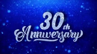  Parlak metin tebrik 30.yıl mavi parlak parlayan Glitter Glamour toz yanıp sönen parçacıklar sürekli kesintisiz ilmekledi arka plan istiyor