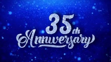 Parlak metin tebrik 35.yılını mavi parlak parlayan Glitter Glamour toz yanıp sönen parçacıklar sürekli kesintisiz ilmekledi arka plan istiyor