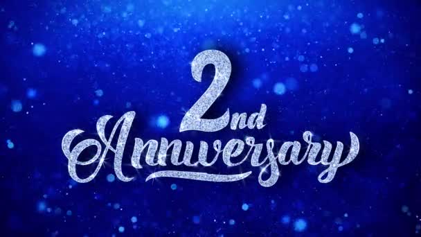 2Nd Anniversary Greeting Shiny Text Wishes Blue Glitter Sparkling Glitter — Stock Video