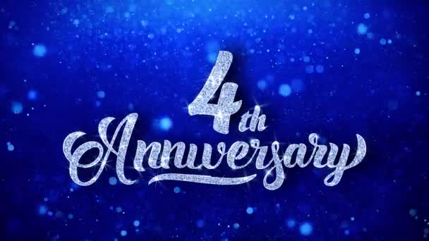 Quarto Anniversario Saluto Testo Lucido Auguri Blu Glitter Scintillante Glitter — Video Stock