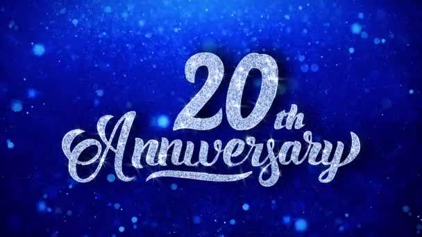 20º Aniversario Saludo Texto Brillante Deseos Brillo Azul Brillo Brillante — Vídeos de Stock