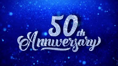 50'nci yıldönümü parlak metin tebrik mavi parlak parlayan Glitter Glamour toz yanıp sönen parçacıklar sürekli kesintisiz ilmekledi arka plan istiyor