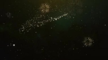  1 yıldönümü metin tebrik ve dilek kartı Made Glitter parçacıklar ve maytap ışık karanlık gece gökyüzü ile renkli havai fişek 4k arka plan.