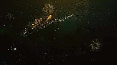 4 k takipçileri metin tebrik ve dilekler Glitter parçacıklar ve maytap ışık karanlık gece gökyüzü ile renkli havai fişek 4 k arka plan Made kartı.