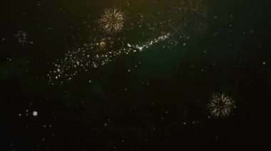 4 günün kutlu metin tebrik ve dilek Made Glitter parçacıklar ve maytap ışık karanlık gece gökyüzü ile renkli havai fişek 4 k arka plan kartı.