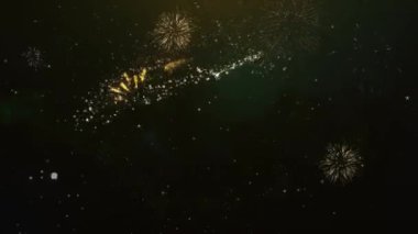 5 k aboneleri metin tebrik ve dilekler Glitter parçacıklar ve maytap ışık karanlık gece gökyüzü ile renkli havai fişek 4 k arka plan Made kartı.