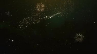 25th anniversary metin tebrik ve dilek kartı Made Glitter parçacıklar ve maytap ışık karanlık gece gökyüzü ile renkli havai fişek 4k arka plan.