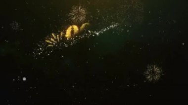 90 k takipçileri metin tebrik ve dilekler Glitter parçacıklar ve maytap ışık karanlık gece gökyüzü ile renkli havai fişek 4 k arka plan Made kartı.