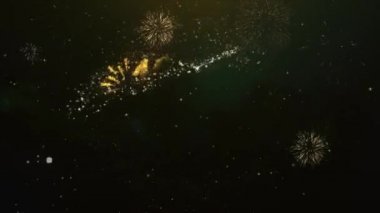 100 k takipçileri metin tebrik ve dilekler Glitter parçacıklar ve maytap ışık karanlık gece gökyüzü ile renkli havai fişek 4 k arka plan Made kartı.