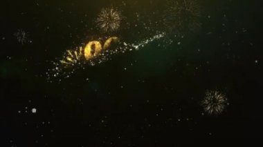 900 k takipçileri metin tebrik ve dilekler Glitter parçacıklar ve maytap ışık karanlık gece gökyüzü ile renkli havai fişek 4 k arka plan Made kartı.