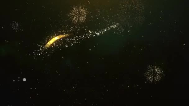 Mutlu Yeni Yıl Metin Tebrik Dilekler Glitter Parçacıklar Maytap Işık — Stok video