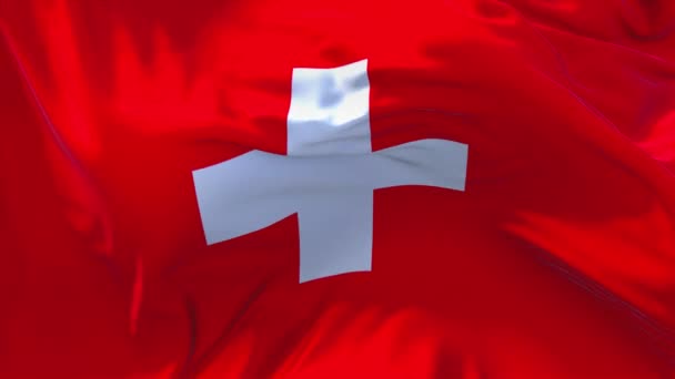 53. Швейцарії прапор махав у вітер безперервне безшовної фону. — стокове відео