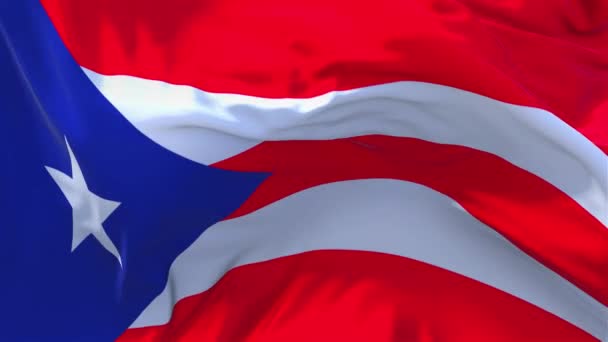 波多黎各国旗挥舞着风慢动作动画 逼真的织物纹理标志在风天连续无缝循环背景下的平滑吹扫 — 图库视频影像