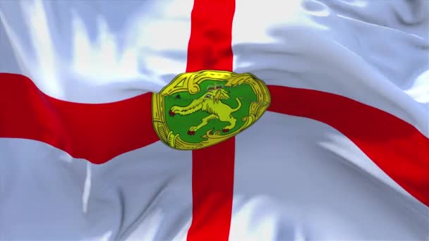 109. Az Alderney zászló integet a szél folyamatos varrat nélküli hurok háttér. — Stock videók