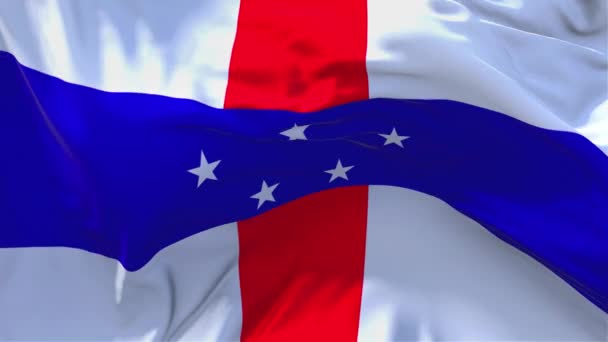 129. Niederländische Antillen Flagge schwenken kontinuierliche nahtlose Schleife Hintergrund. — Stockvideo
