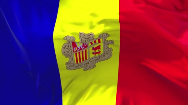 203. Andorra flagga vajande i vinden kontinuerlig sömlös Loop bakgrunden. — Stockvideo