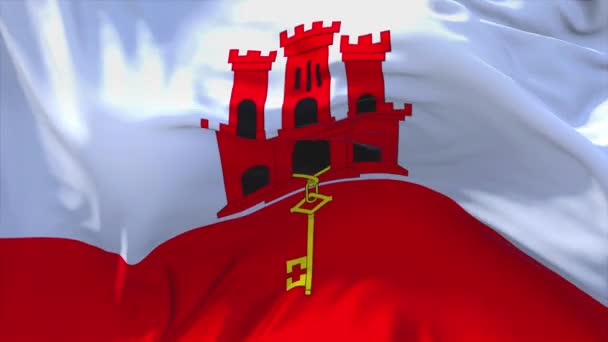 213. a gibraltári zászló integet a szél folyamatos varrat nélküli hurok háttér. — Stock videók