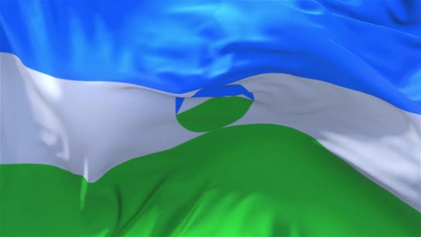 219 カバルダ バルカル共和国旗風スロー モーション アニメーションに手を振っています 現実的な生地テクスチャ フラグ滑らかな吹く風の強い日連続シームレスなループ背景 — ストック動画