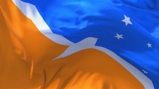 259. Провинция Тьерра-дель-Фуэго Аргентина Флаг размахивает бесшовным кругом фон . — стоковое видео